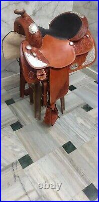 Western show saddle 16- on Eco-leather buffalo with reddish brown drum eye
