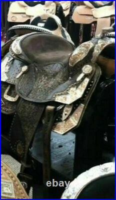 Western show saddle 16 on eco leather buffalo on drum dye