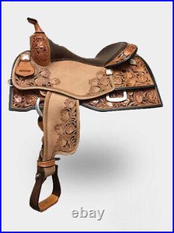 Western square saddle 16on eco-leather buffalo natural color -drum dye finish