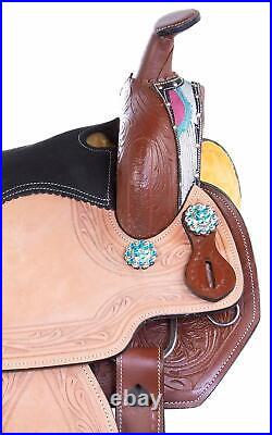 Wings Barrel Racing Saddle Western Turquoise Pink Heart Crystal Leather 10 -18