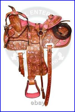 Youth Child Premium Leather Western Pony Barrel Racing Horse Saddle Tack Set