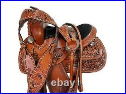 Youth Floral Tooled Leather Carved Kids Western Pony Miniature Saddle Painted