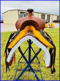 Youth Hard Seat Ranch Style Saddle, Basket Weave Seat Back, Skirt 10 12 13
