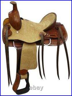 Youth Hard Seat Roper Style Saddle Rough Out and Tooling Pleasure Trail 12 NEW