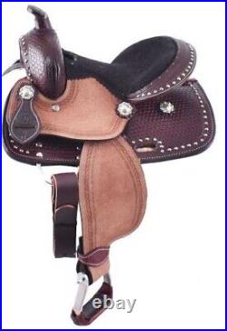 Youth Pony Western Saddle with Basketweave Tooled Pommel Cantle Skirt 10 NEW